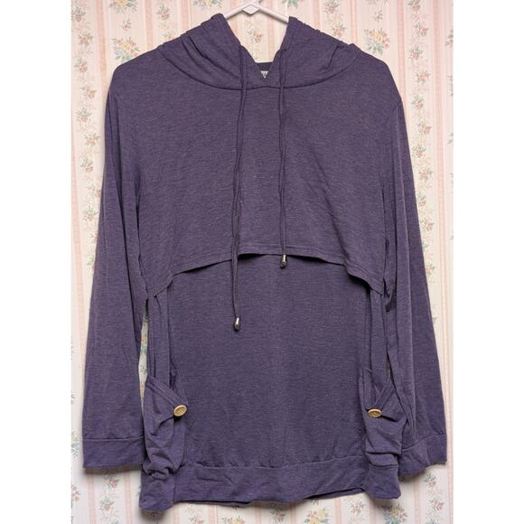 Ginkana Nursing Cowl Neck Hoodie WOMENS L Purple Heather Breastfeeding LS Tee - Picture 1 of 8